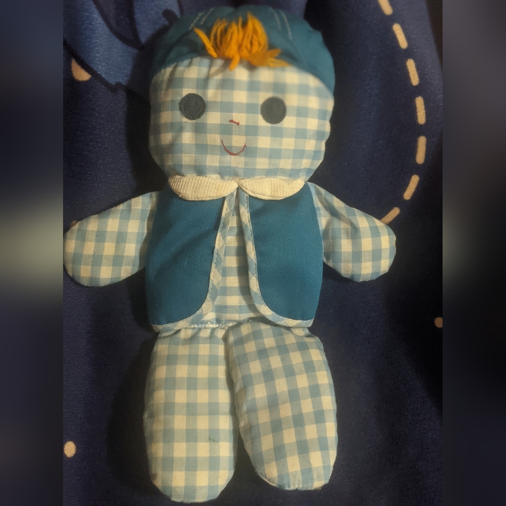 Fisher-Price Blue Checkered Plush Toy
